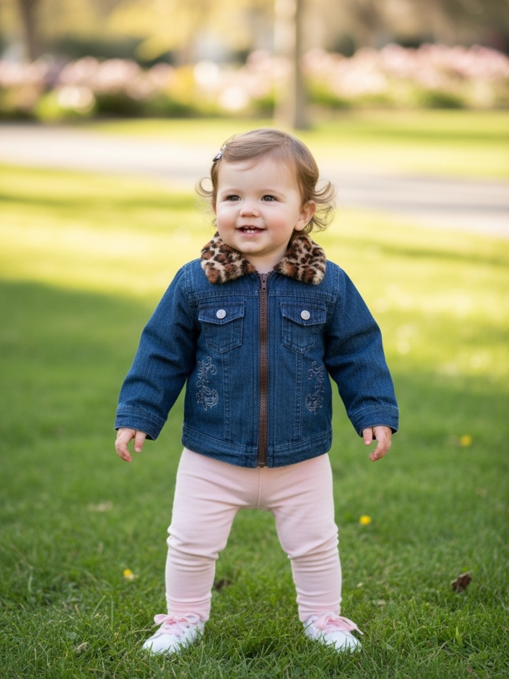 #W Toddler Denim Jacket with Leopard-Print Faux Fur Collar